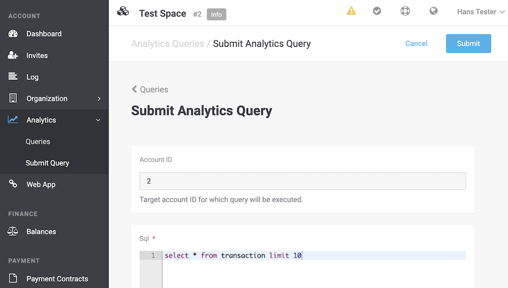 Submit Analytics query